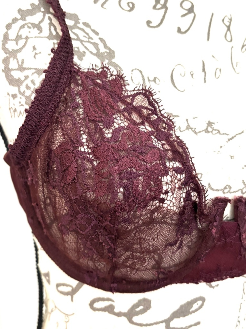 La Perla Lace Underwire Sheer Bra Burgundy Size 38 B